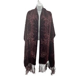 Valerie Stevens Velvet Burnout Scarf Burgundy Silk Damask Fringe Wrap Whimsigoth